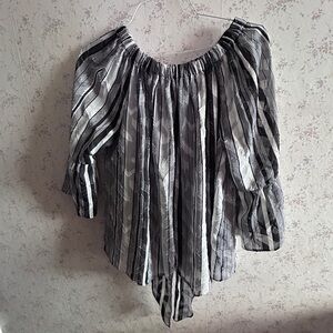 Roz & Ali Black and White Striped Blouse XL